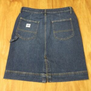 LEE Heritage Denim Jean Midi Short Skirt Sz 12 Blue Wash Utility Carpenter Cargo